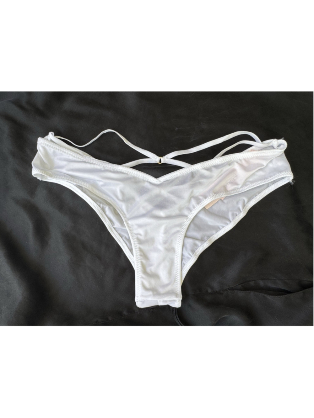VICTORIA'S SECRET XS WHITE SILKY HI LEG CHEEKY PANTIES CUT OUT CHARM STRAPPY NWT